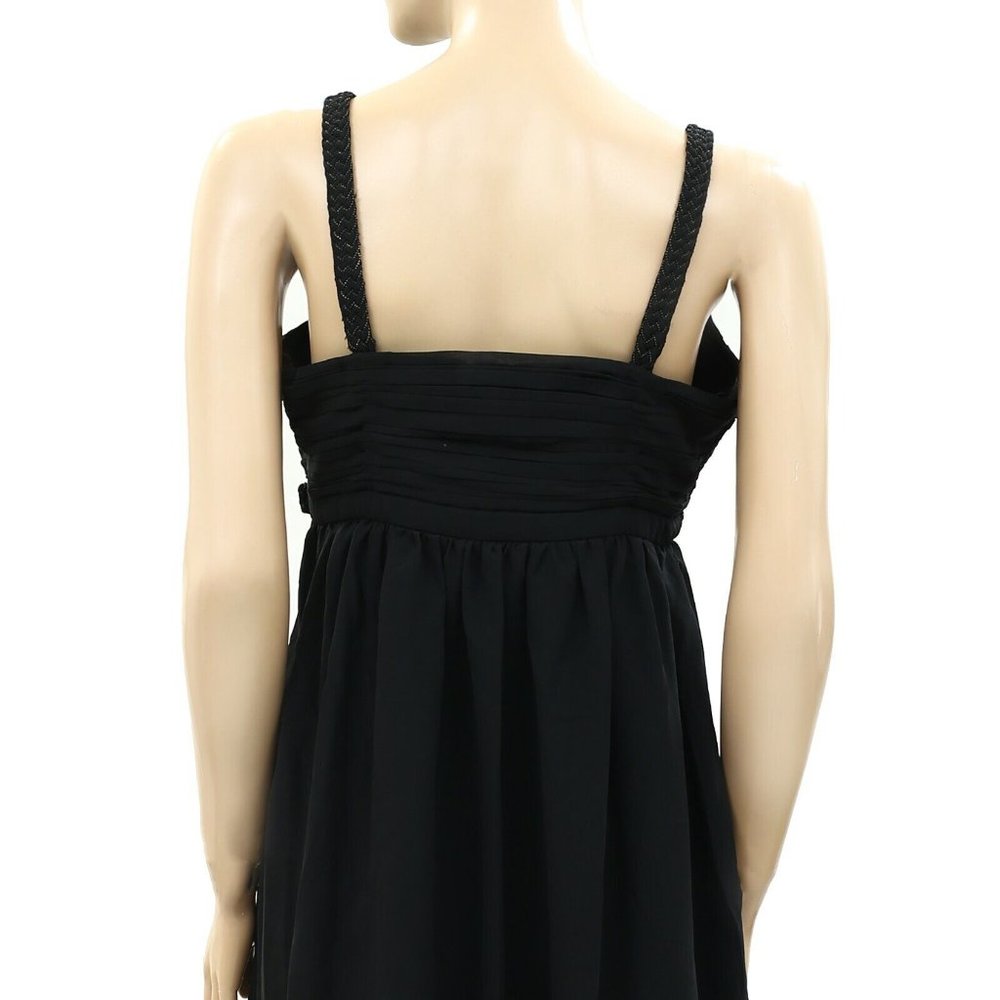Park Bravo Embellished Mini Tunic Dress Pintuck Cocktail Black L-42 New - Picture 3 of 4